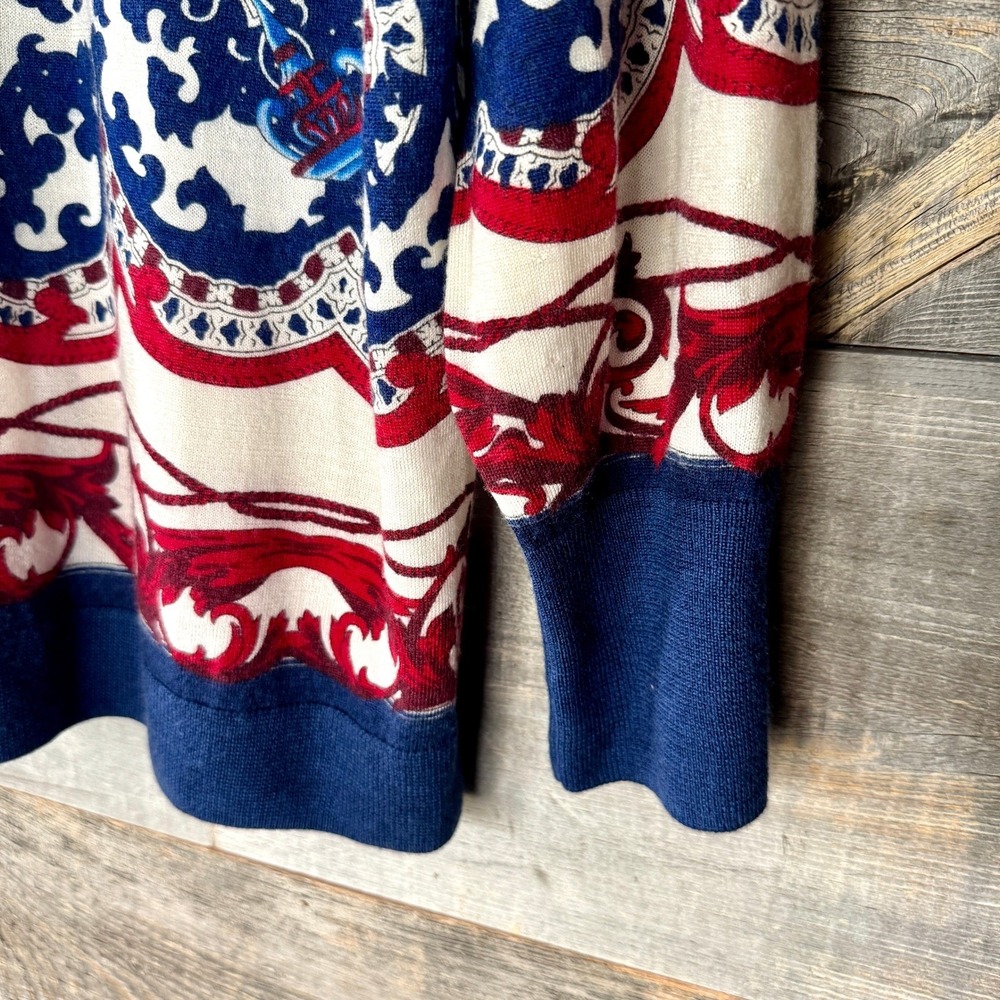 Talbots Soft Merino Wool V-Neck Sweater 1X Blue Red Preppy Old Money Fourth July - Picture 7 of 10